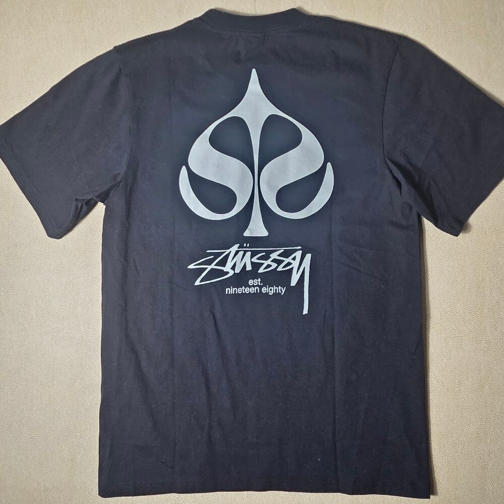 NWT Stussy Spade Pigment Dyed Tee Black Graphic Short Sleeve T-Shirt Men's Small